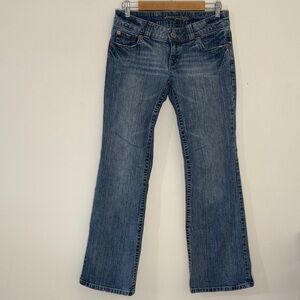 American Eagle Y2K Low Rise Boyfriend Jeans Bootcut Flare Whiskered Denim Size 6
